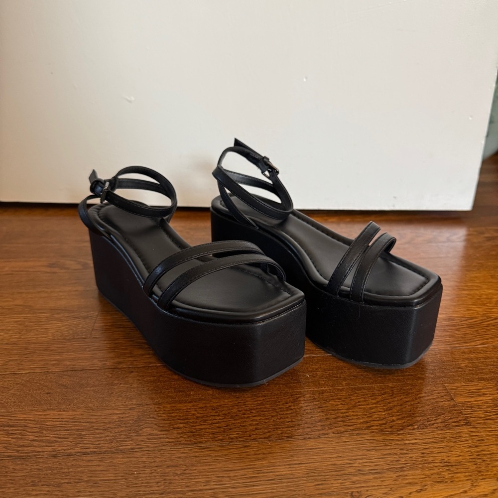 Open Edit Black Platform Sandals